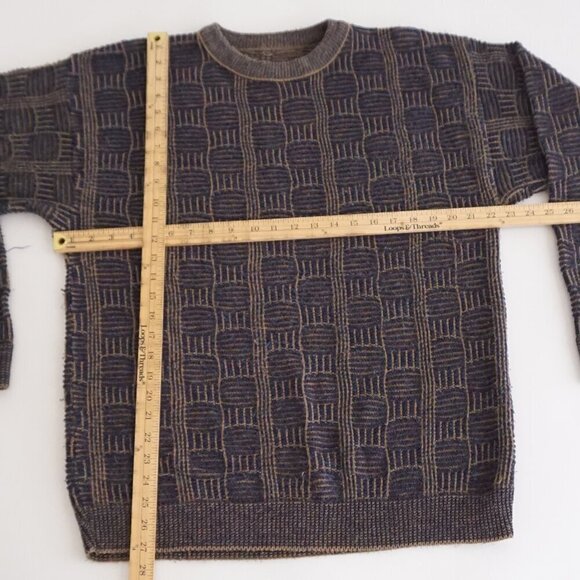 VTG '80S Navy Olive 3D Biggie Cosby Eclectic Grandpa Chunky Crewneck Sweater XL - Picture 3 of 11